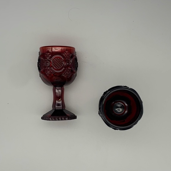 Vintage Ruby Red Glass 1876 Avon Ruby Red Cape Cod Small Wine Goblet - Picture 3 of 3